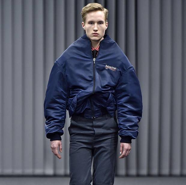 A model walks the runway during the Balenciaga Menswear Fall/Winter 2017-2018 show as part of Paris Fashion Week on January 18, 2017.