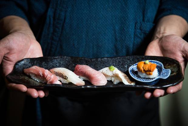 The five piece sushi plate is part of the daily omakase.