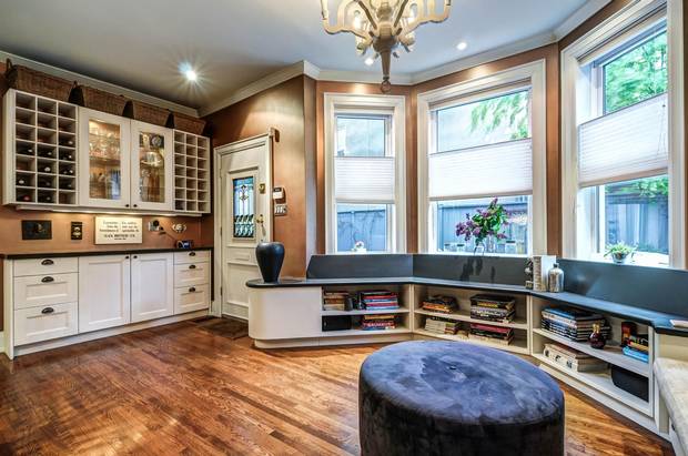 The kitchen was designed to be lived in. A storage bench was added along the wall during renovations.
