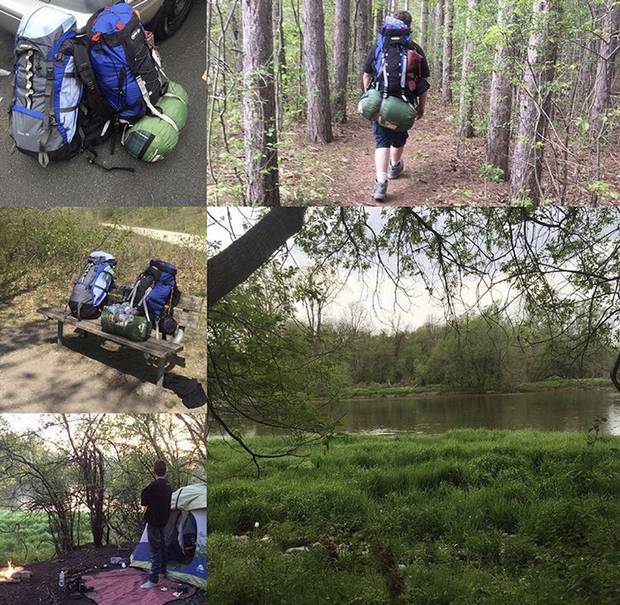 Sam Peyton and his friend Torrin Kooi camp near the river.