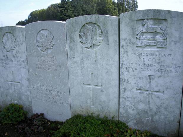 The gravestone of Bill Nyrerod, second from right.