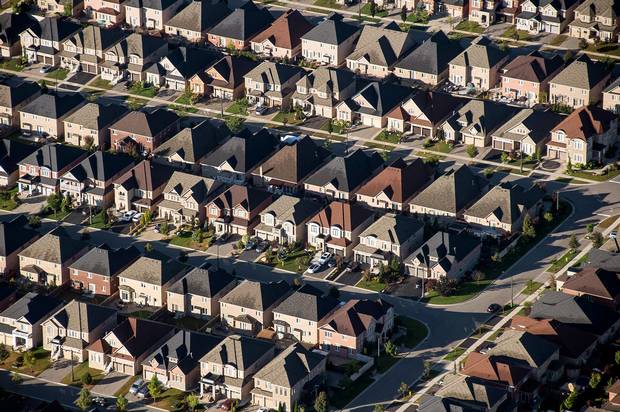 Homes are seen in this aerial photo of a Toronto neighbourhood on Oct. 2, 2017.