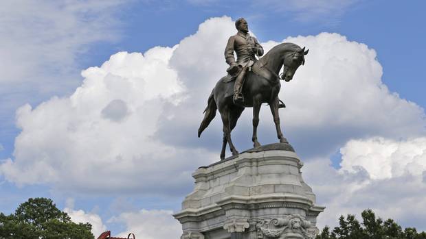 A statute of Confederate Gen. Robert E. Lee that stands in the middle of a traffic circle on Monument Avenue in Richmond, Va.