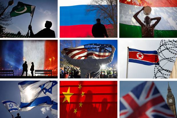 The nine nuclear nations, clockwise from top left: Pakistan, Russia, India, North Korea, Britain, China, Israel, France and the United States, the world’s first nuclear power.