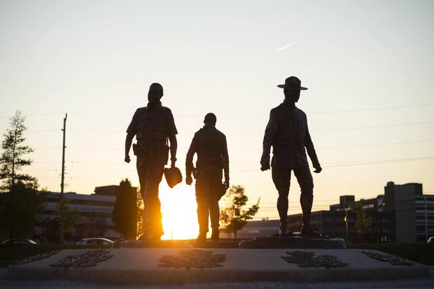 A memorial honouring the three RCMP officers, Constables Douglas Larche, Dave Ross, and Fabrice Gevaudan, 45, killed by Justin Bourque.