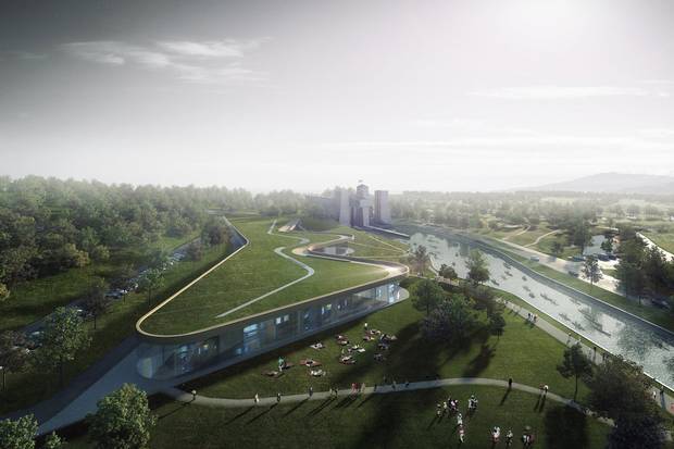 An artist’s rendering shows the design for the new Canadian Canoe Museum building in Peterborough, Ont.
