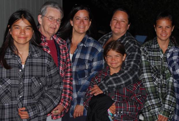 Ms. Wilson-Raybould, third from the left, stands beside her mother and sister, surrounded by nieces Kaylene (left), Kaydence (second right) and Kaija (right).