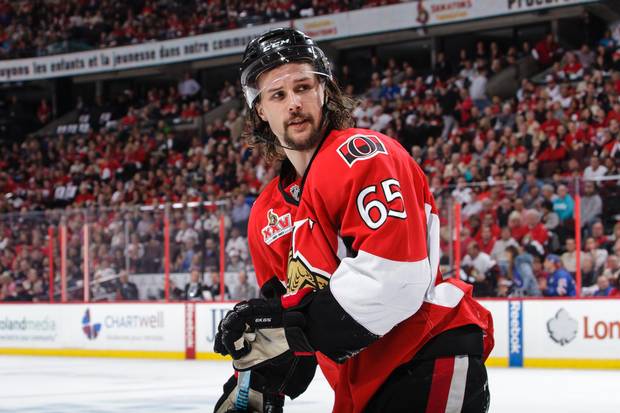 Erik Karlsson is seen during Game 2 of the Senators-Rangers 2017 playoff series.