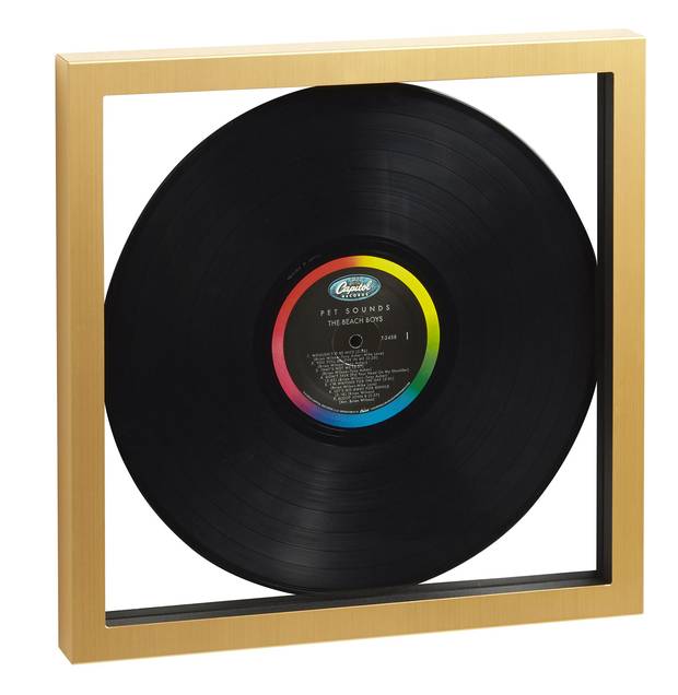 Brushed Brass 12x12 album cover frame, $74.95 at Crate and Barrel (crateandbarrel.com).