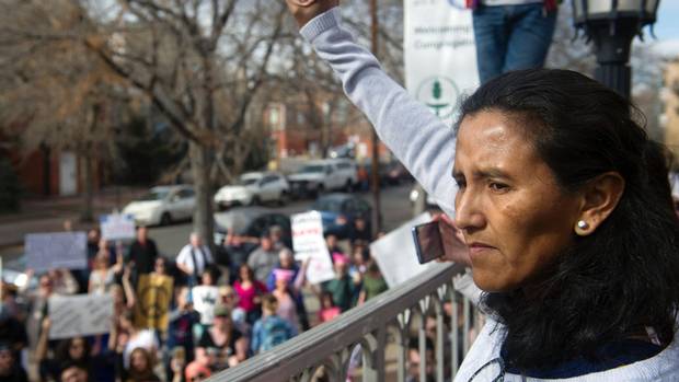 Jeanette Vizguerra, an undocumented Mexican mother of three U.S.-born children, addresses supporters in Denver, Colorado on February 18, 2017.