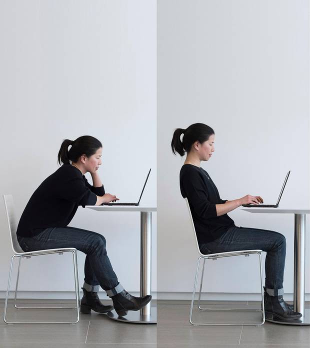 Globe and Mail writer Wency Leung, who will be writing about posture in an upcoming Globe and Mail story, is photographed at the Globe offices on March 20 2017.