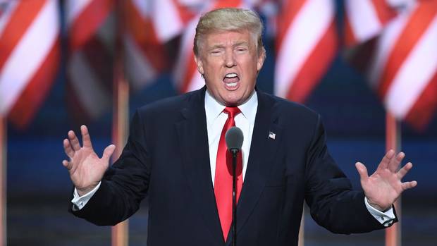 Republican presidential candidate Donald Trump accepts the nomination on the last day of the Republican National Convention on July 21, 2016, in Cleveland, Ohio.