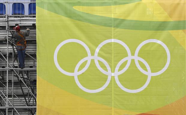 Construction at the Olympic Tennis Center ahead of the Rio Summer Games.