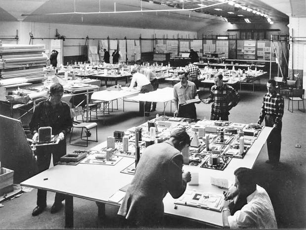 Architectural models in the City Hall design competition, 1957.