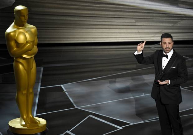 Host Jimmy Kimmel speaks at the Oscars on Sunday, March 4, 2018, at the Dolby Theatre in Los Angeles.