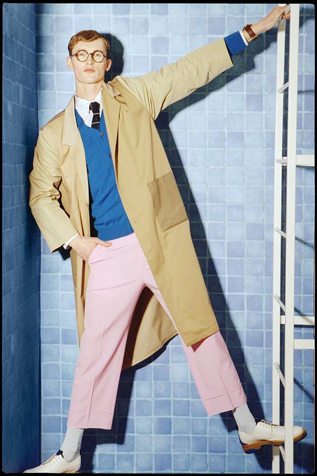 Bless trench, $1,050, Gucci trousers, $1,065 through www.ssense.com. Jil Sander shirt, $540, Jil Sander cardigan, $1,150 at Harry Rosen. Shinola watch, $175 at Holt Renfrew Men (www.holtrenfrew.com). Salvatore Ferragamo shoes, $1,090 at Saks Fifth Avenue. Socks, $11 at Cos (www.cosstores.com)