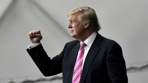 Donald Trump gestures after a rally at Spooky Nook Sports center in Manheim, Pa., on Oct. 1, 2016.