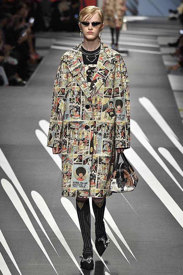 A model walks the runway at the Prada Ready to Wear Spring/Summer 2018 fashion show during Milan Fashion Week Spring/Summer 2018 on September 21, 2017 in Milan, Italy.