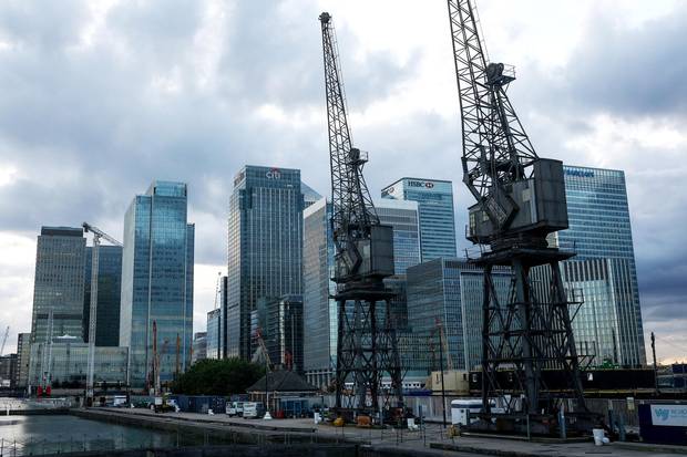 The offices of Citigroup, HSBC Holdings and Barclays located in the Canary Wharf district in London, U.K.