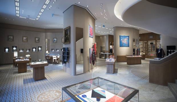 Interiors of the new Hermès store on Bloor St. West in Toronto.