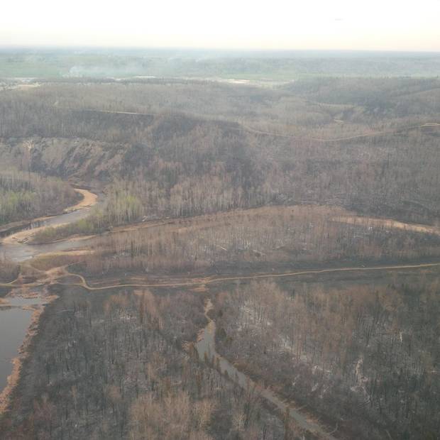 An ariel shot of part of the forest consumed by the Fort McMurray fire.
