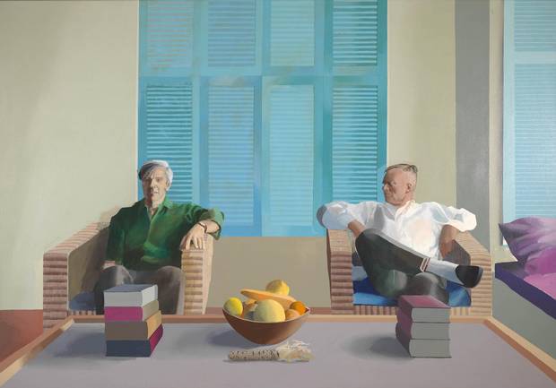 David Hockney’s Christopher Isherwood and Don Bachardy, 1968. The subjects in Hockney portraits are always pausing, watching and waiting.