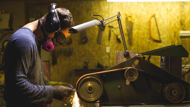 Marc Liss, from Origin Handcrafted Goods, makes custom knives on his farm outside Winnipeg.