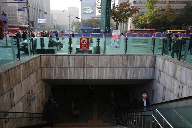 Subways in Seoul double shelters in case of attack from North Korea, and are equipped with emergency supplies.