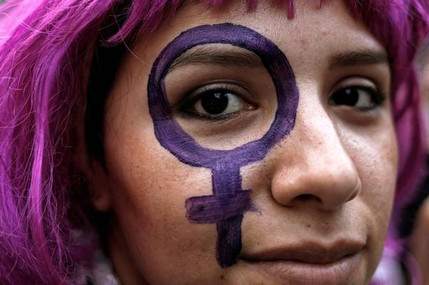 A demonstrator takes part in a march on International Women's Day in Sao Paulo, Brazil, on March 8, 2017.