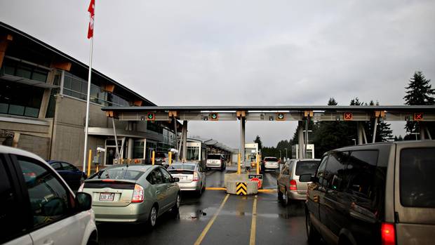 Canadian border agents at work on the Canadian border at the Peace Arch Crossing in Surrey, B.C.