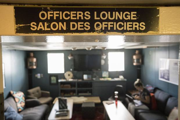 Felicity Feinman, part of the ship’s comms team, sits in the officer’s lounge on Canada C3.