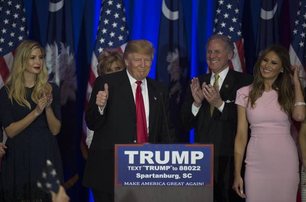 Donald Trump celebrates winning the South Carolina primary in February.
