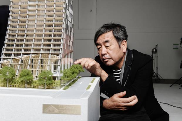 Architect Kengo Kuma with a model of Alberni.