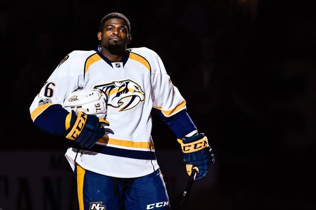 MONTREAL, QC - MARCH 02: A teary-eyed P.K. Subban #76 of the Nashville Predators looks on while receiving a standing ovation during the NHL game against the Montreal Canadiens at the Bell Centre on March 2, 2017 in Montreal, Quebec, Canada.