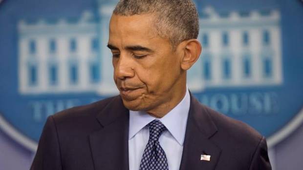 President Barack Obama walks away from his podium after speaking about the massacre at a Orlando nightclub during a news conference at the White House in Washington, Sunday, June 12, 2016. 