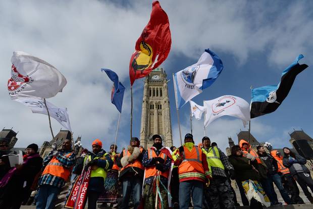 A group of First Nations adults and youth finish a spiritual journey from Attawapiskat First Nation to Parliament Hill on Feb. 24, 2014.