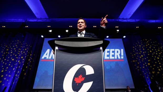 Andrew Scheer speaks after winning the leadership at the Conservative Party convention in Toronto on May 27, 2017.
