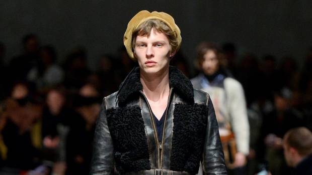 A model on the catwalk at Prada’s show during Milan Fashion Week.