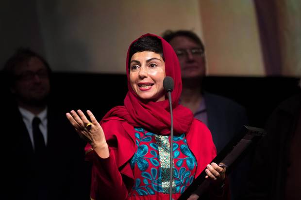 Director Sadaf Foroughi accepts the Prize of the International Film Critics for her movie Ava at the Toronto International Film Awards on Sunday, Sept.17, 2017.