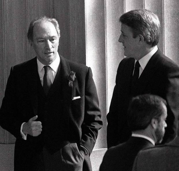 Mr. Trudeau and Mr. Mulroney, then the opposition leader, are shown on March 28, 1984.