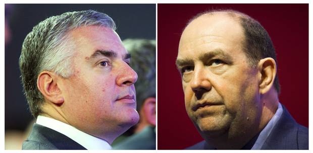 Mr. Natale, left, and Guy Laurence, the man he's replacing at the helm of Rogers.