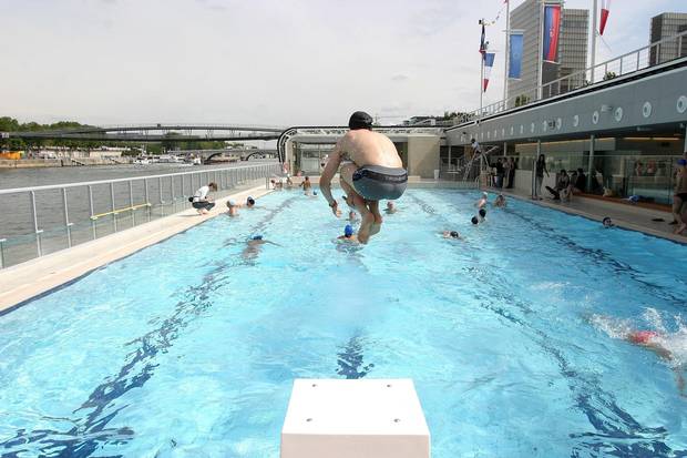 The Piscine Joséphine Baker is a city pool on a barge permanently tied up to a Paris riverbank.