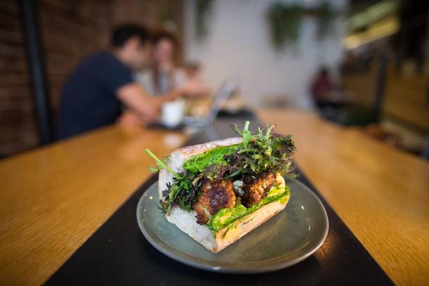 Save for mayonnaise, everything at The Birds & The Beets, such as the charred vegetable sandwich, is made in-house with local ingredients. 