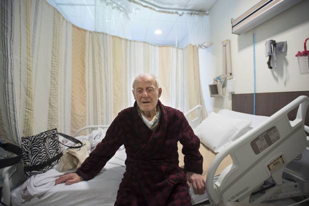 Ilias Spanidis, 88, is shown in his room at Markham Stouffville Hospital. Mr. Spanidis has been at the hospital for a month, and the hospital is trying to get him discharged, but his son Tom Spanidis, doesn’t believe he’s ready.