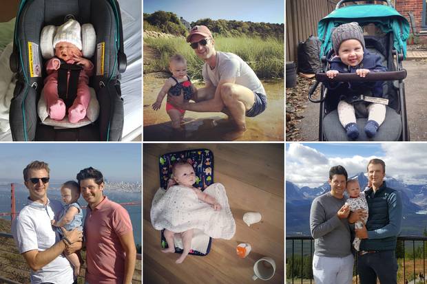 Eva, Year One: Scenes from the new family’s life include Eva’s trip home from the hospital, top left, trips to San Francisco and Lake Louise, and many moments in between.