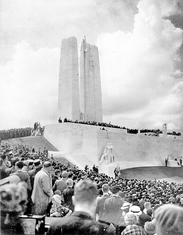 Thousands gather at the newly unveiled Vimy Ridge Memorial on July 26, 1936.
