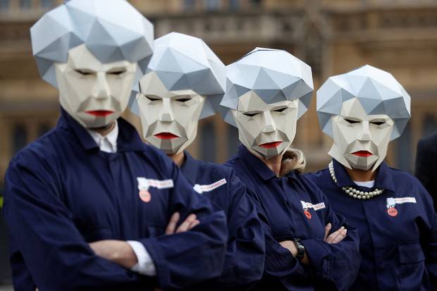 Nov. 22, 2017: Union protesters stage a demonstration outside Parliament.