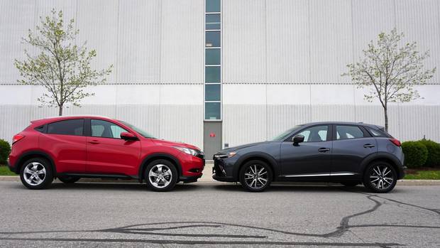 The Honda HR-V EX-L, left, and the Mazda CX-3 GT.