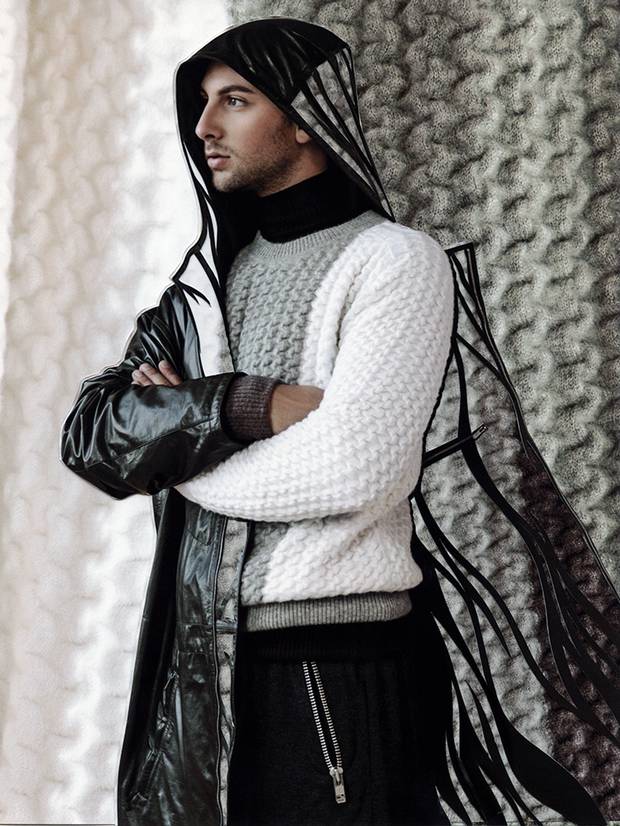 Leather coat, $18,500 at Hermès (www.hermes.com). Berluti sweater, $2,608, Dries Van Noten turtleneck, $605 at Holt Renfrew (www.holtrenfrew.com). Sport trousers, $250 through www.andrewcoimbra.com.