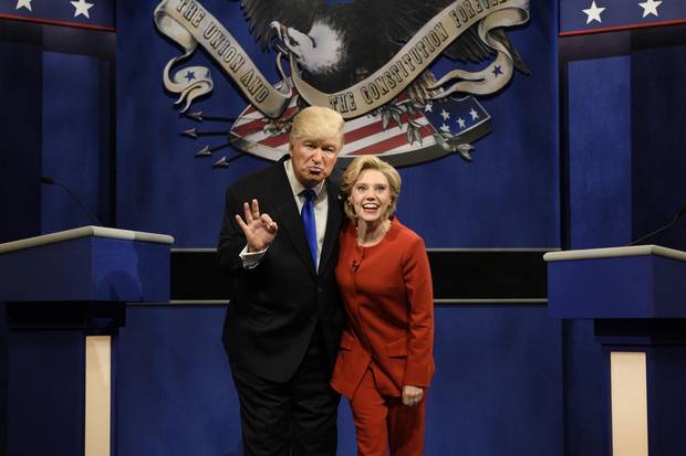 Alec Baldwin, as Donald Trump, and Kate McKinnon, as Hillary Clinton, perform during the opening sketch of Saturday Night Live on Oct. 1.